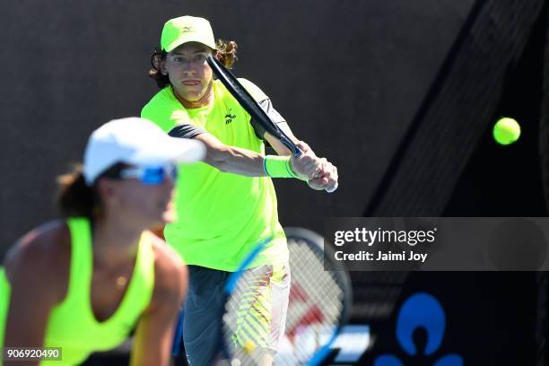 Anastasia Rodionova of Australia and John-Patrick Smith of Australia compete in their first round mixed doubles match against Vania King of the...