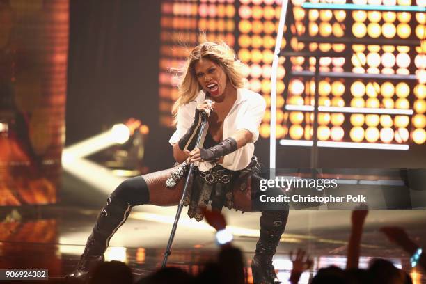 Laverne Cox performs onstage during Lip Sync Battle Live: A Michael Jackson Celebration at Dolby Theatre on January 18, 2018 in Hollywood,...