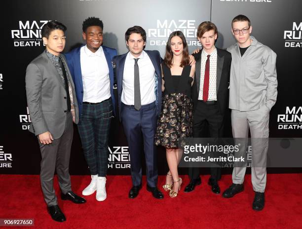 Ki Hong Lee, Dexter Darden, Dylan OBrien, Kaya Scodelario, Thomas Brodie-Sangster and Will Poulter attend the fan screening of 20th Century Fox's...