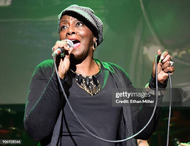 Singer Debbie Blackwell-Cook of Delta Deep performs as part of the G3 concert tour at Brooklyn Bowl Las Vegas at The Linq Promenade on January 17,...