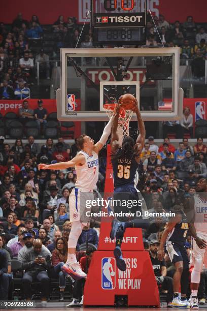 Kenneth Faried of the Denver Nuggets dunks the ball during the game against the LA Clippers on January 17, 2018 at STAPLES Center in Los Angeles,...