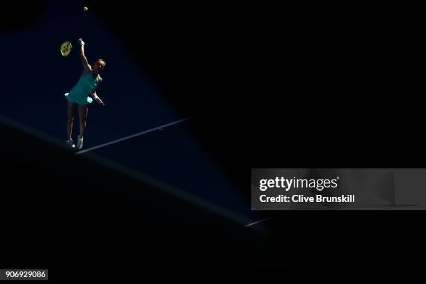 Magdalena Rybarikova of Slovakia serves in her third round match against Kateryna Bondarenko of Ukraine on day five of the 2018 Australian Open at...