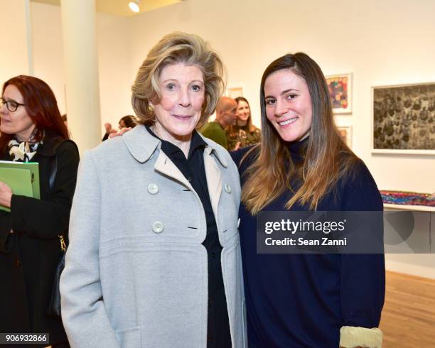 Chairman of the Board of MoMA PS1 Agnes Gund and Artist Elyse Benenson attend Outsider Art Fair New York 2018 - VIP Early Access Preview at...