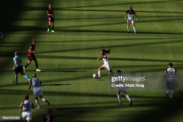 Gulcan Koca of the Victory controls the ball during the round 12 W-League match between the Western Sydney Wanderers and the Melbourne Victory at ANZ...