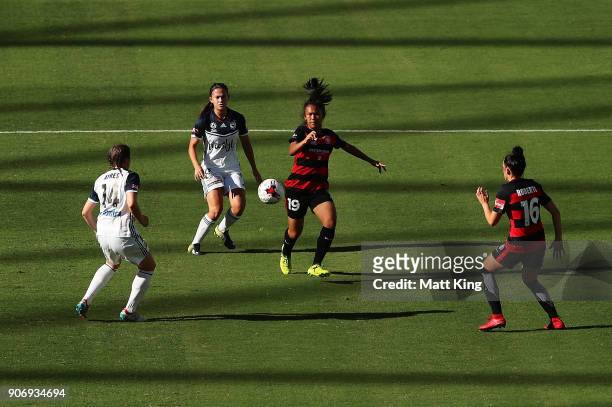 Rasamee Phonsongkham of the Wanderers controls the ball during the round 12 W-League match between the Western Sydney Wanderers and the Melbourne...