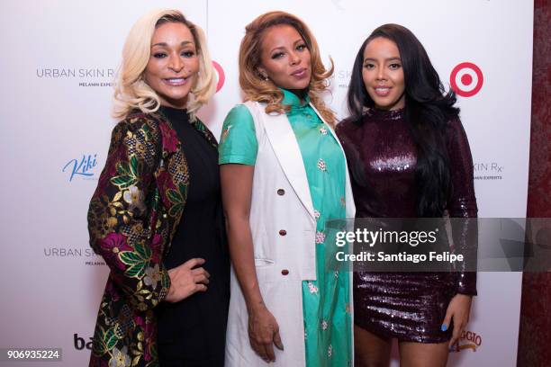 Karen Huger, Eva Marcille and Angela Simmons attend the launch of Urban Skin RX on January 18, 2018 in New York City.