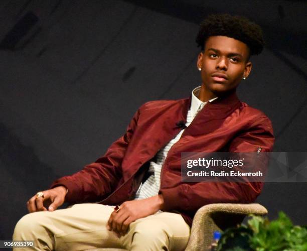 Actor Aubrey Joseph of "Marvel's Cloak & Dagger" speaks on stage at Freeform Summit on January 18, 2018 in Hollywood, California.