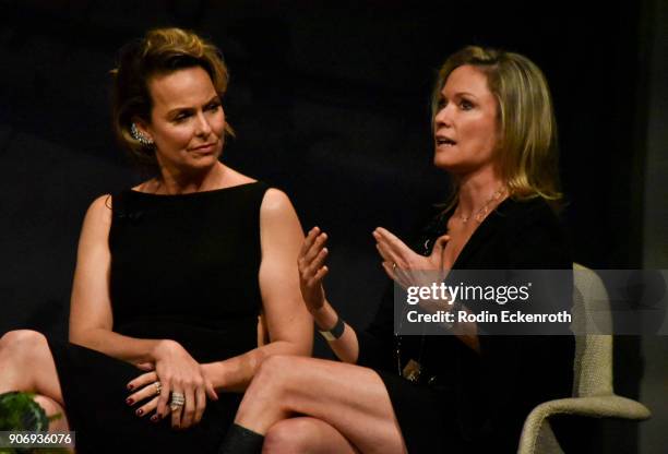 Melora Hardin and Joanna Johnson speak on stage at Freeform Summit on January 18, 2018 in Hollywood, California.