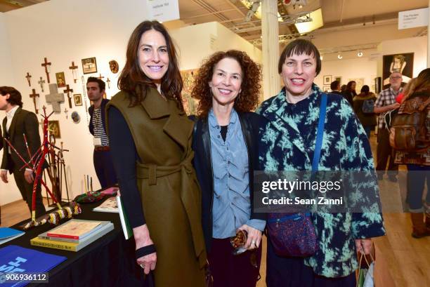 Alyssa Friedman, Susan Harris and Artist Polly Apfelbaum attend Outsider Art Fair New York 2018 - VIP Early Access Preview at Metropolitan Pavilion...