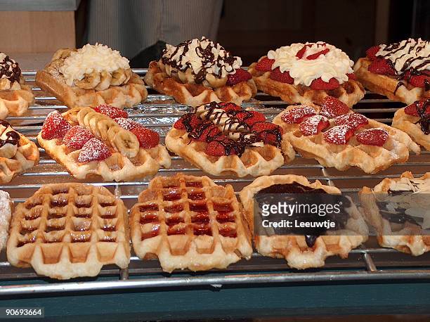 brussels waffles from belgium - belgium chocolate stock pictures, royalty-free photos & images