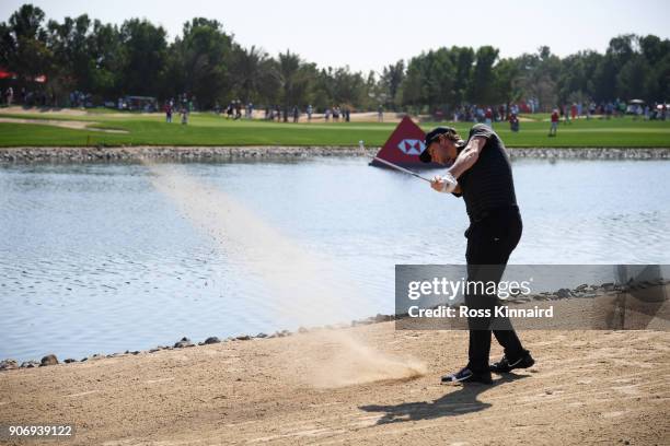 Thomas Pieters of Belgium plays his second shot on the ninth hole during round two of the Abu Dhabi HSBC Golf Championship at Abu Dhabi Golf Club on...