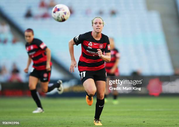 Marlous Pieete of the Wanderers follows the ball during the round 12 W-League match between the Western Sydney Wanderers and the Melbourne Victory at...