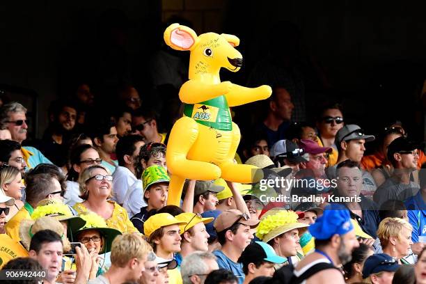 Australian fans show their support as they hold up a toy kangaroo during game two of the One Day International series between Australia and England...