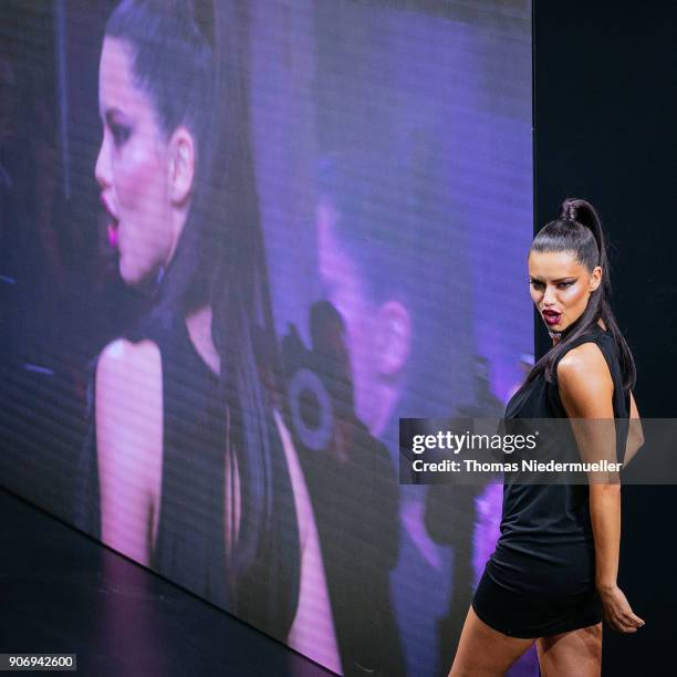 Adriana Lima walks the runway during the Maybelline Show 'Urban Catwalk - Faces of New York' at Vollgutlager on January 18, 2018 in Berlin, Germany.