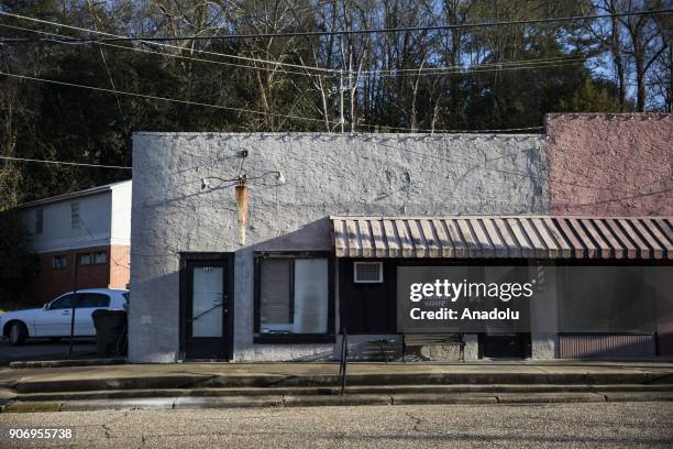 City Barber Shop is seen at the end of a short commercial block in Wetumpka, Alabama, United States on January 09, 2018.