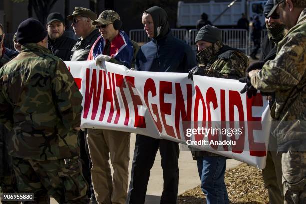 Group of neo-Nazis hold up a banner to protest the removal of two Confederate monuments by the city in Memphis, Tennessee, United States on January...