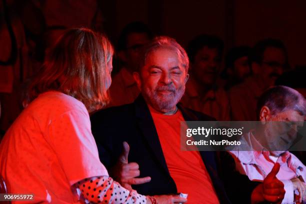 Gleisi Hoffmann , a senator and president of The Workers' Party, and Former President Luiz Inacio Lula da Silva during an artist &amp; intellects...
