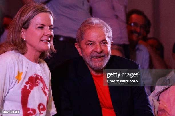 Gleisi Hoffmann , a senator and president of The Workers' Party, and Former President Luiz Inacio Lula da Silva during an artist &amp; intellects...