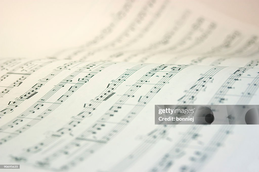 A music book open with music notes in black and white