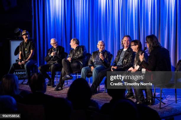 Michael Mayhew, Alan Bergman, Danny Gold, George Shapiro, Terry Wollman, Aimee Hyatt and Scott Goldman speak at The GRAMMY Museum on January 18, 2018...