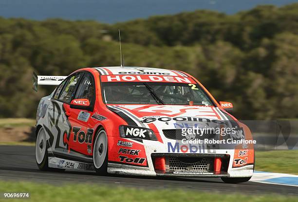 Garth Tander drives the Holden Racing Team Holden during race 17 for round nine of the V8 Supercar Championship Series at the Phillip Island Grand...