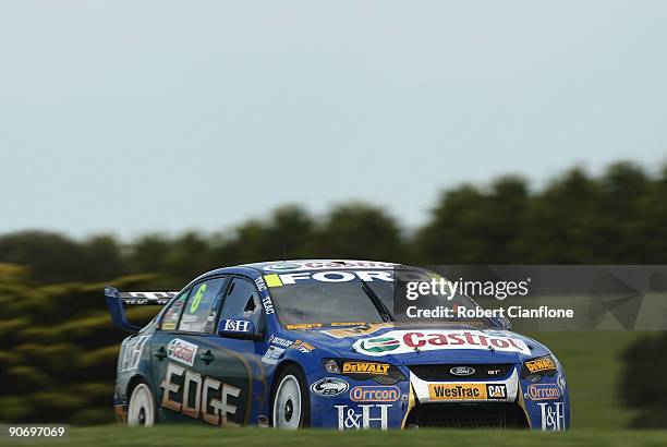 Mark Winterbottom drives the Ford Performance Racing Ford during race 17 for round nine of the V8 Supercar Championship Series at the Phillip Island...