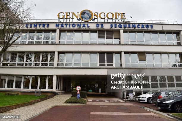 General view taken on November 9, 2017 shows the building of the National Sequencing Center in Evry, outside Paris. Far from the atolls of the...