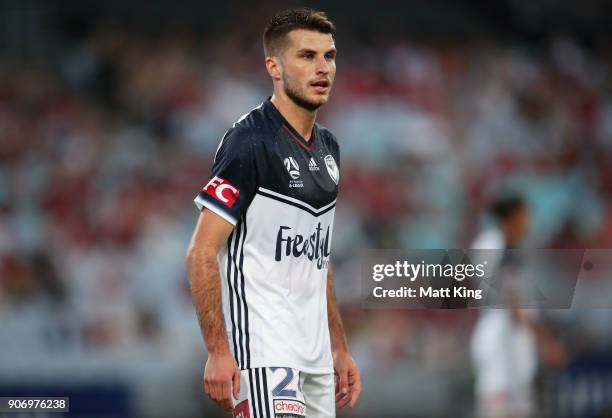 Terry Antonis of the Victory looks on during the round 17 A-League match between the Western Sydney Wanderers and the Melbourne Victory at ANZ...