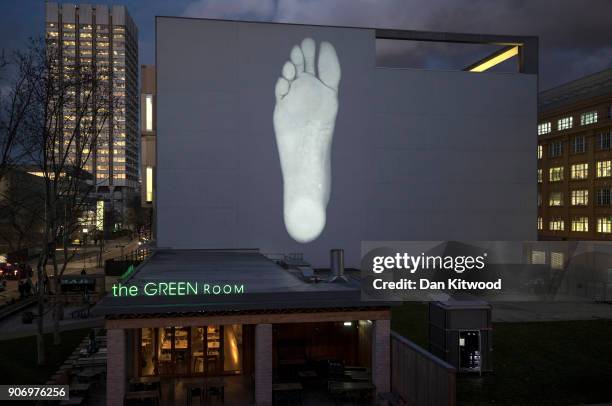 Light on Their Feet] Footfalls' for Rambert by David Ward is illuminated on the South Bank during Lumiere London festival of light 2018 on January...