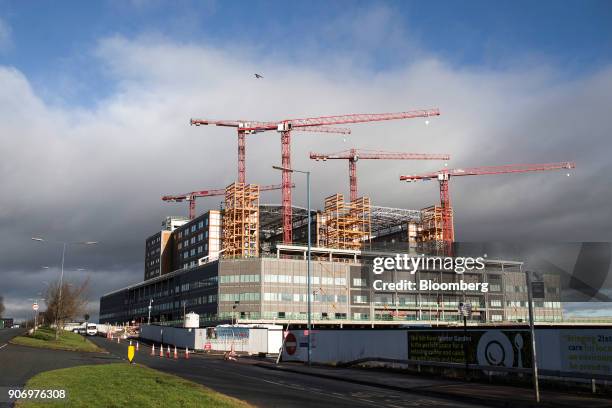 Cranes stand idle above the Midland Metropolitan Hospital construction site, operated by Carillion Plc, in Smethwick, U.K., on Thursday, Jan. 18,...