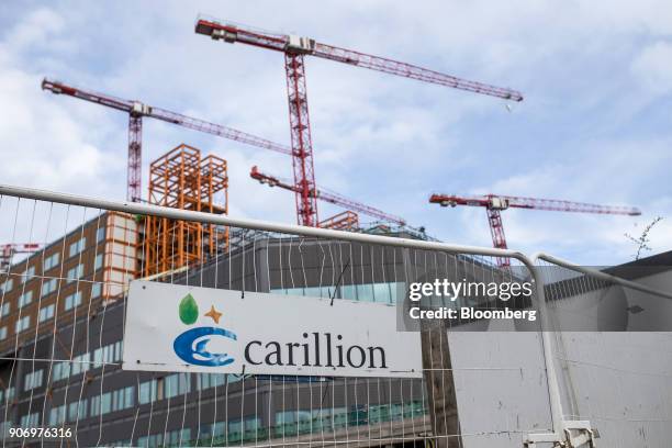 Cranes stands idle above the Midland Metropolitan Hospital construction site, operated by Carillion Plc, in Smethwick, U.K., on Thursday, Jan. 18,...