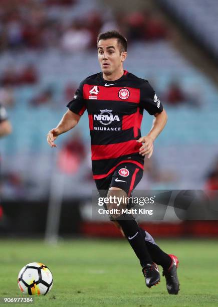 Steve Lustica of the Wanderers controls the ball during the round 17 A-League match between the Western Sydney Wanderers and the Melbourne Victory at...