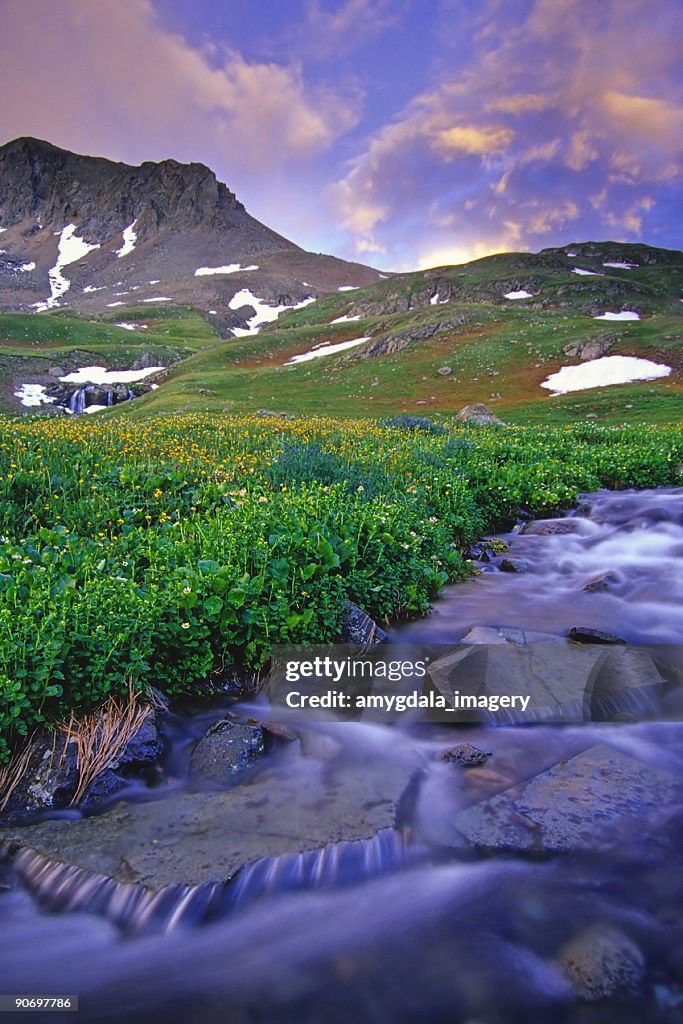 Landscape mountain sunset creek