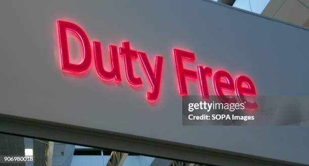 Logo of Duty-free shop in Donetsk Airport. Duty-free shops are retail outlets that are exempt from the payment of certain local or national taxes and...