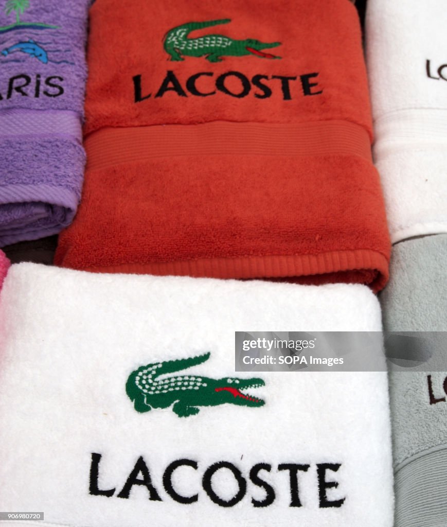 Lacoste towels seen at a market in Echmeler. News Photo - Getty Images