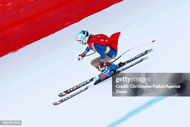 Julia Mancuso of USA in action during the Audi FIS Alpine Ski World Cup Women's Downhill on January 19, 2018 in Cortina d'Ampezzo, Italy.