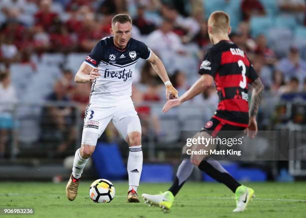 Besart Berisha of the Victory controls the ball during the round 17 A-League match between the Western Sydney Wanderers and the Melbourne Victory at...