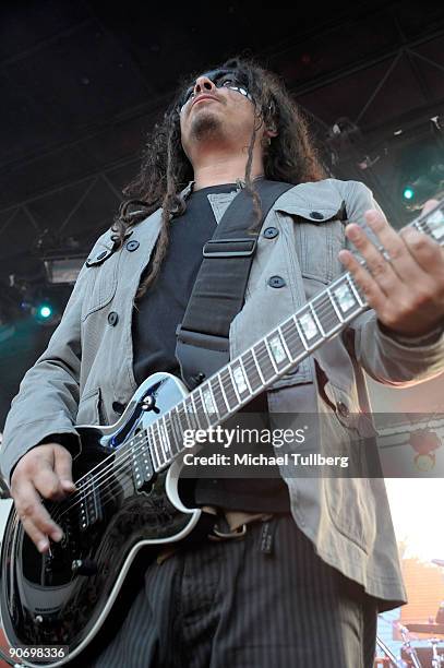 Guitarist James Shaffer of the rock group Korn perform on Day 3 of the 2nd Annual Sunset Strip Music Festival, held on Sunset Boulevard on September...