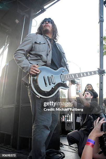Guitarist James Shaffer of the rock group Korn perform on Day 3 of the 2nd Annual Sunset Strip Music Festival, held on Sunset Boulevard on September...