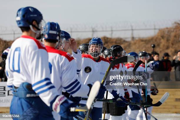 The commemoration Ice hockey game for the Canadian troops deployed in Korean War is held at the final point of Paju bicycle torch relay for...