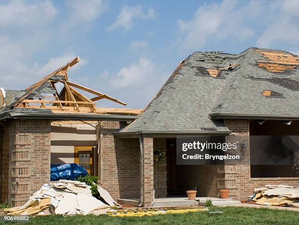 tornado damaged home-nixa, missouri - wood shingle stock pictures, royalty-free photos & images