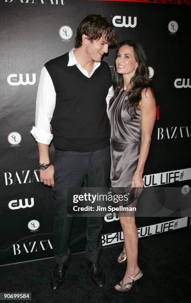 Actors Ashton Kutcher and Demi Moore attend the CW Network celebration of its new series "The Beautiful Life: TBL" at the Simyone Lounge on September...