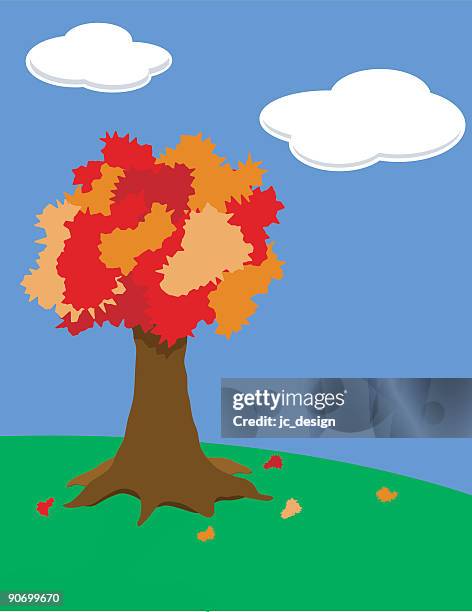 tree on hill - tree bark stock illustrations