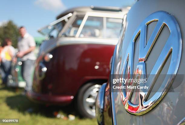 Type 2 Volkswagen vans are lined up for display at the 2009 Vanfest at the Three Counties Showground on September 13, 2009 in Malvern Wells, England....