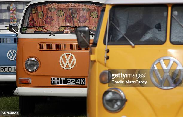 Type 2 Volkswagen vans are lined up for display at the 2009 Vanfest at the Three Counties Showground on September 13, 2009 in Malvern Wells, England....