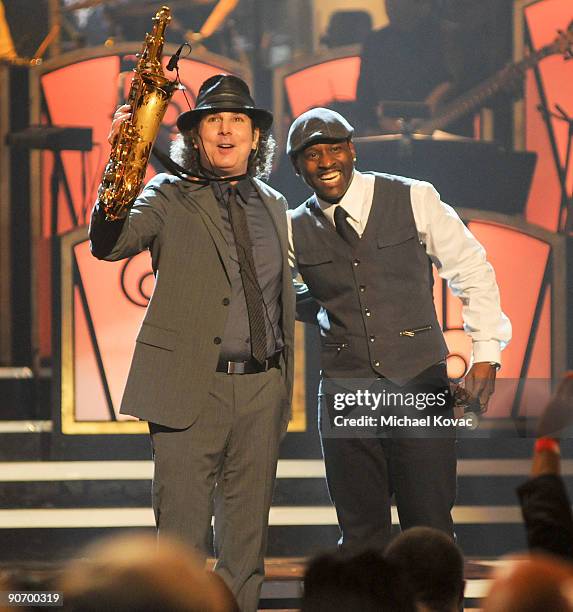 Musicians Boney James and Johnny Gill perform during 'An Evening of Stars: A Tribute To Lionel Richie' hosted by UNCF at Pasadena Civic Auditorium on...