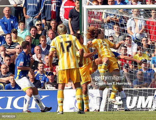 Fabricio Coloccini scores the first goal during the Coca-Cola League Championship match between Cardiff City and Newcastle United at Cardiff City...