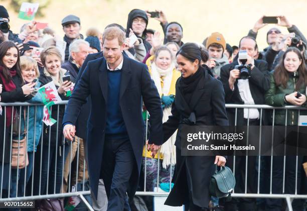 Prince Harry and fiance Meghan Markle visit Cardiff Castle on January 18, 2018 in Cardiff, Wales.