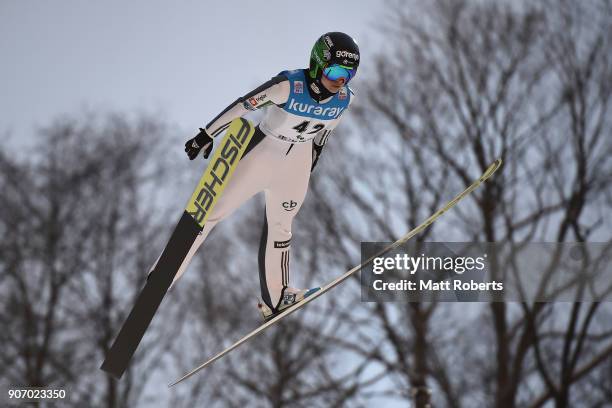 Spela Rogeli of Slovenia competes in the Qualification Round during day two of the FIS Ski Jumping Women's World cup Zao at Kuraray Zao Schanze on...
