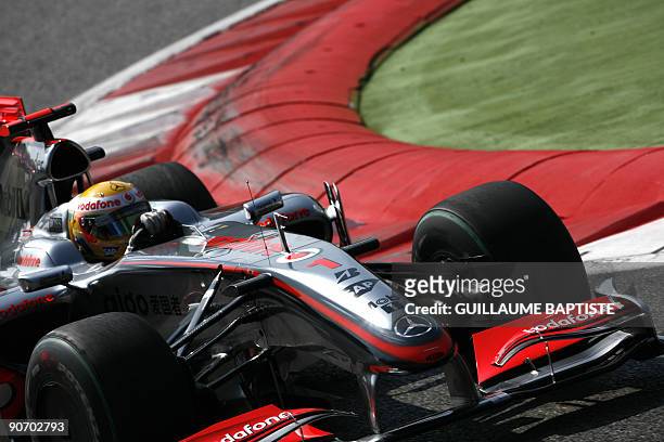 McLaren Mercedes' British driver Lewis Hamilton drives at the Autodromo Nazionale circuit on September 13, 2009 in Monza, during the Formula One...